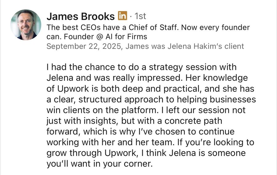 LinkedIn recommendation from James Brooks, Sep 2025