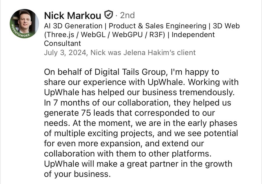 LinkedIn recommendation from Nick Markou, Jul 2024
